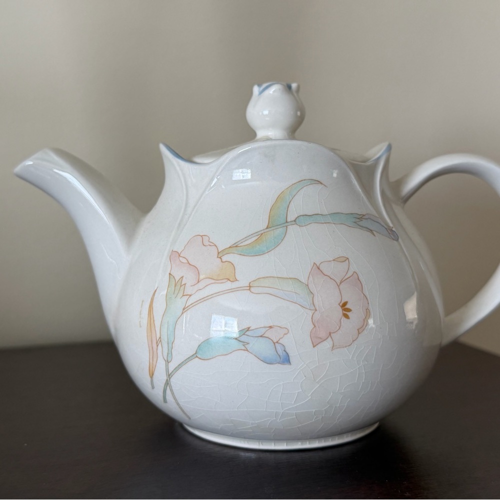 White Porcelain Teapot with Pastel Floral Motif
